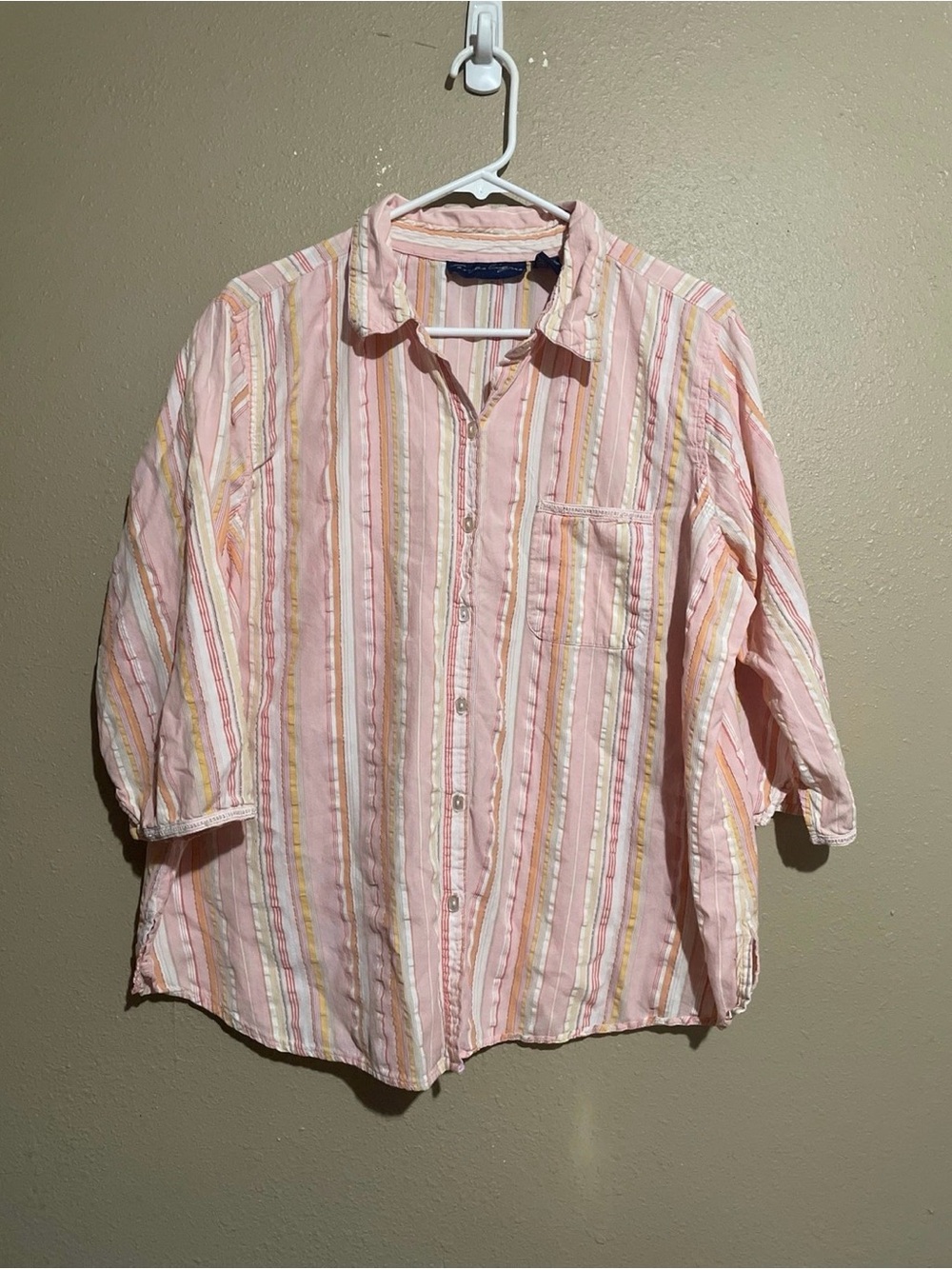 Pink Striped Button Down Shirt 3/4 Sleeve Women’s 2X